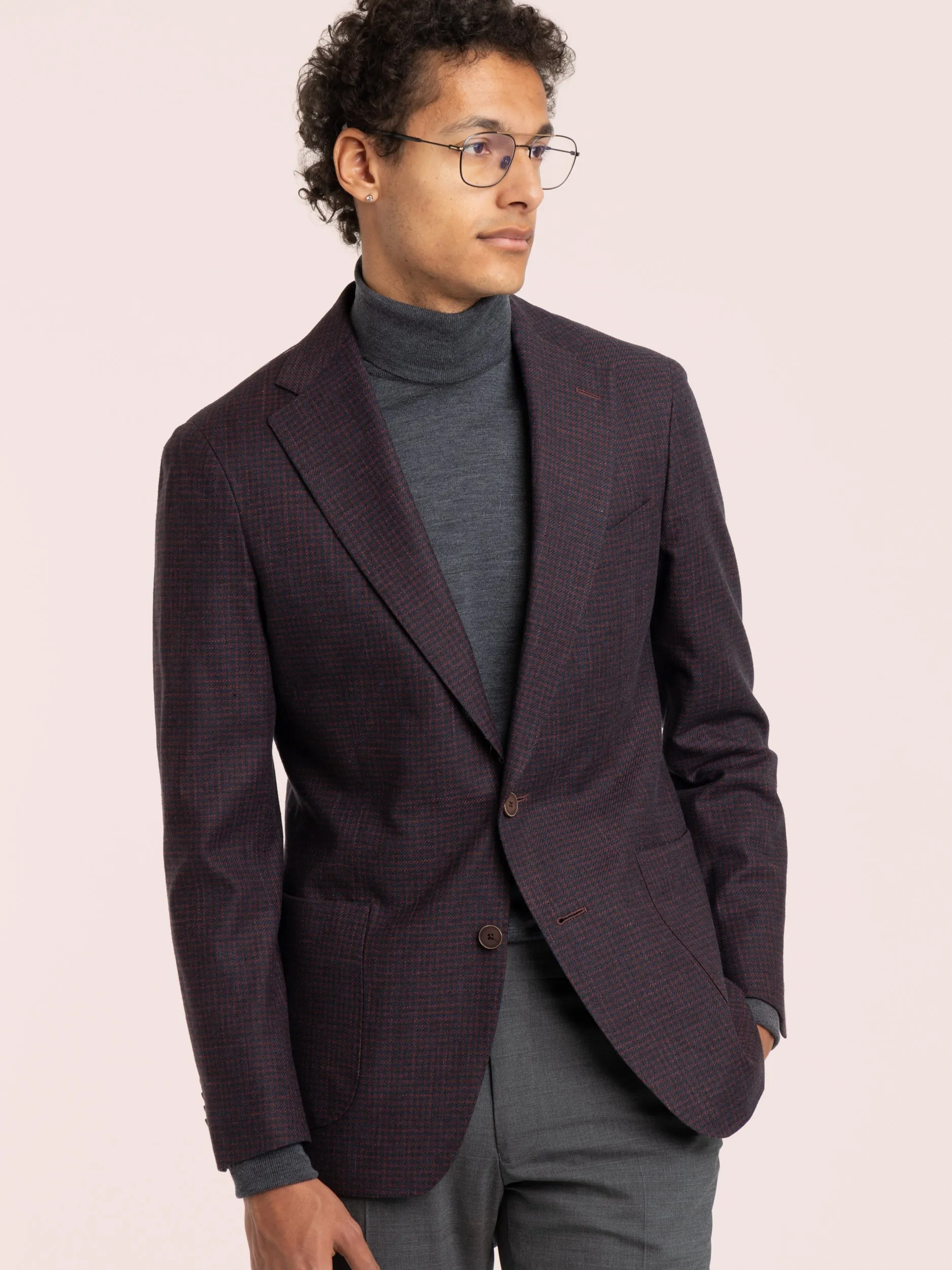 Red Check Wool-Cotton-Flax Sport Jacket